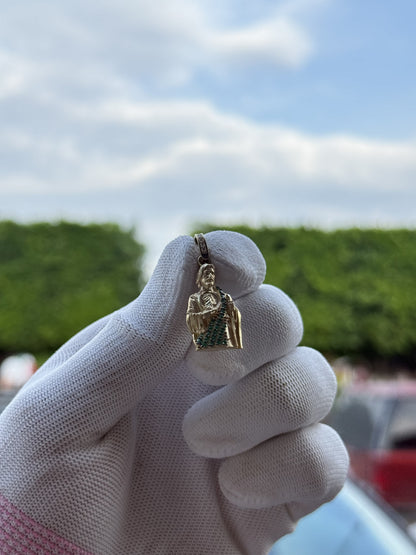Dije de San Judas Tadeo 10k Medio Cuerpo con Circonitas Verdes