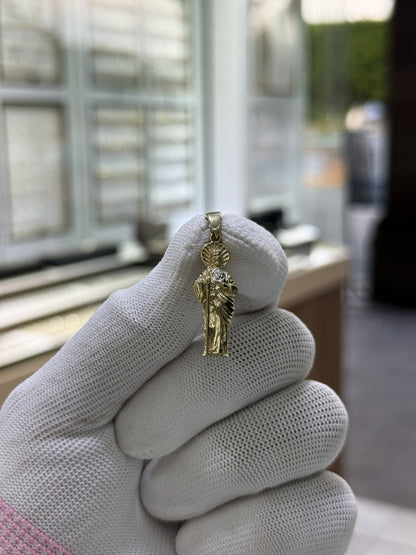 Dije de San Judas Tadeo 10K con Piedra en el Pecho en Oro